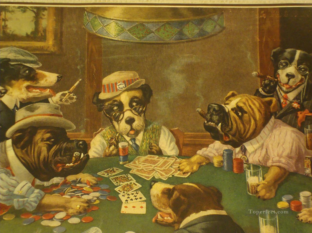 Dogs Playing Poker Cigar Oil Paintings